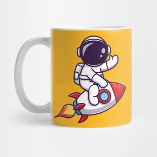 Cute Astronaut Riding Rocket And Waving Hand Cartoon Mug